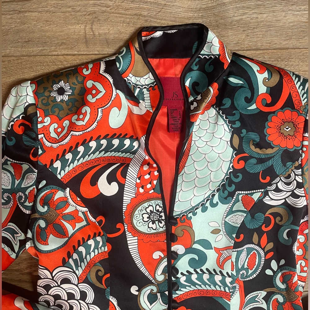 JS Collections 100% silk vintage paisley kimono Style button down jacket - Picture 9 of 14